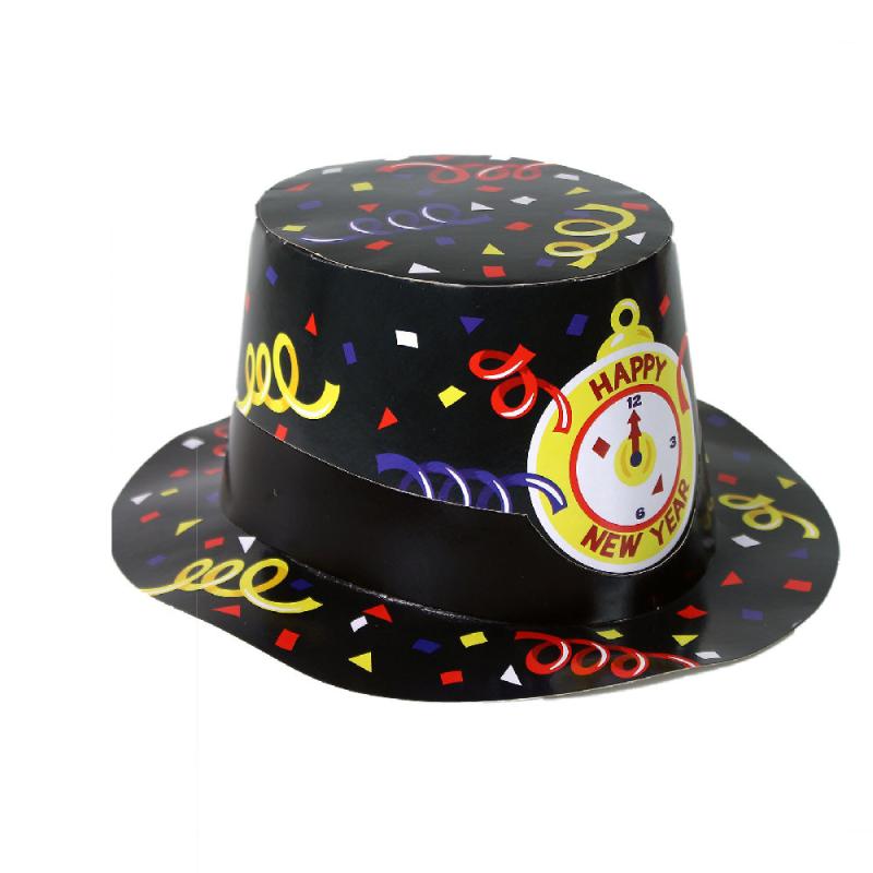 Papierový klobúk čierny HAPPY NEW YEAR 12 ks v boxe