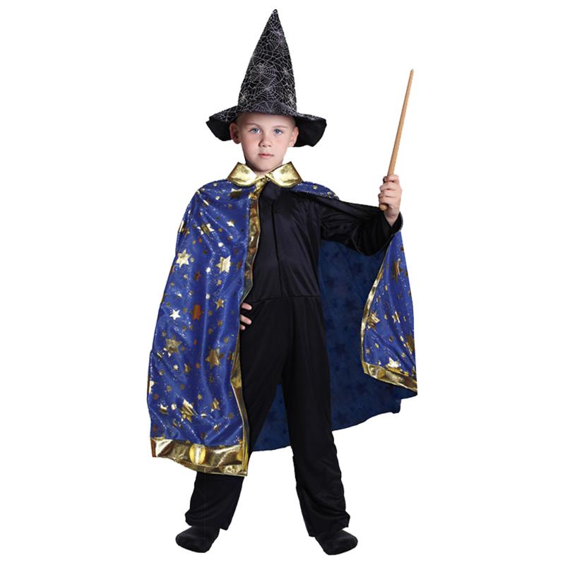 Detský kúzelnícky modrý plášť s hviezdami čarodejnice